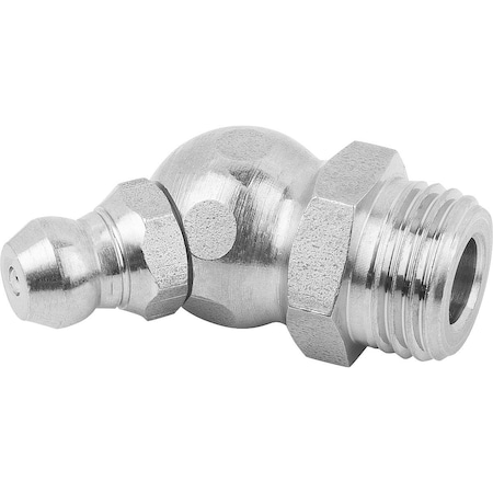 Conical Grease Nipple Angled 45°, D=M08X1,25, Form:B, Stainless Steel, Hexagon